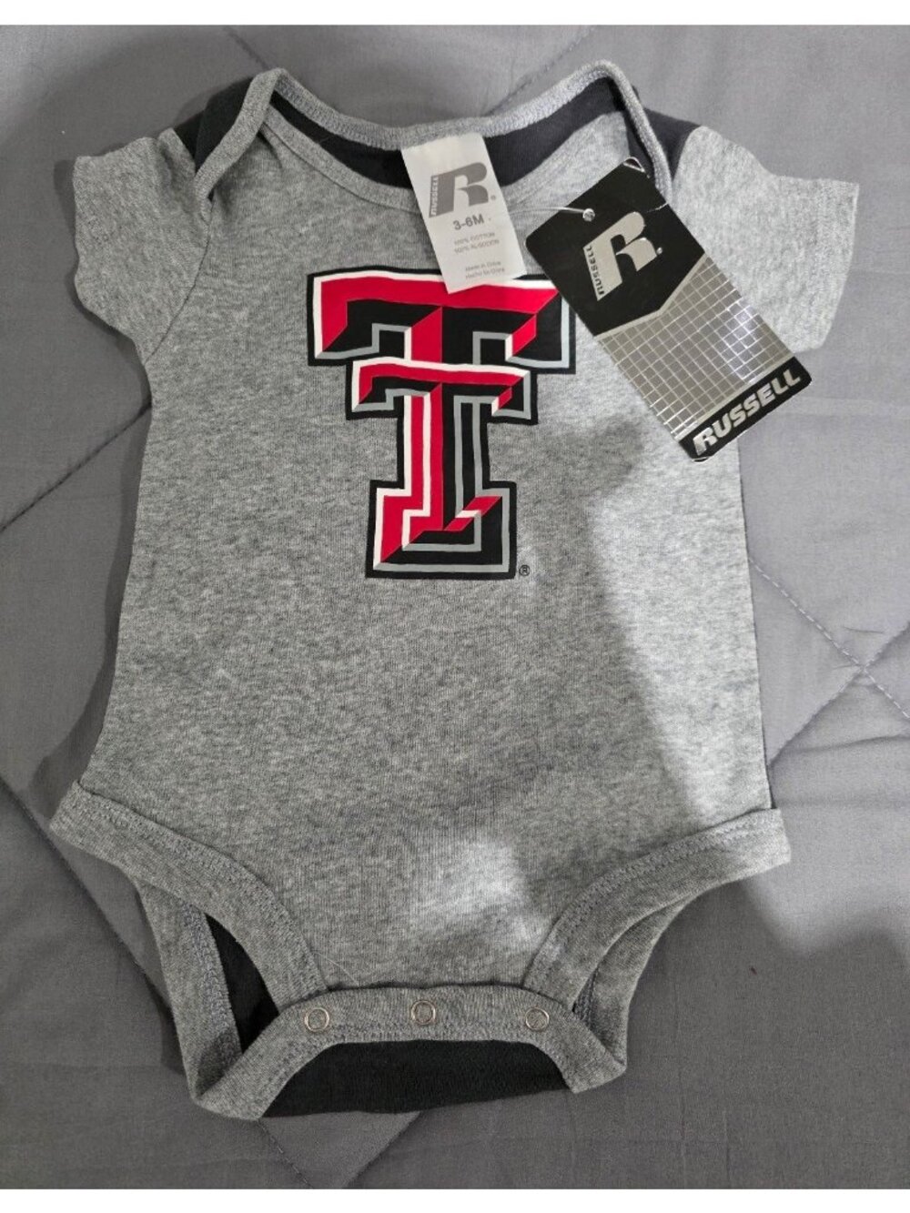 NWT Texas Tech "Tiny Tailgater" INFANT Gray Onesie Sz 3-6 months Red Raiders